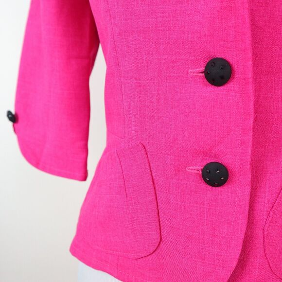 Vintage 90s Tailored 3/4 Sleeve Jacket Crop Blazer Pockets Pink - Picture 7 of 8